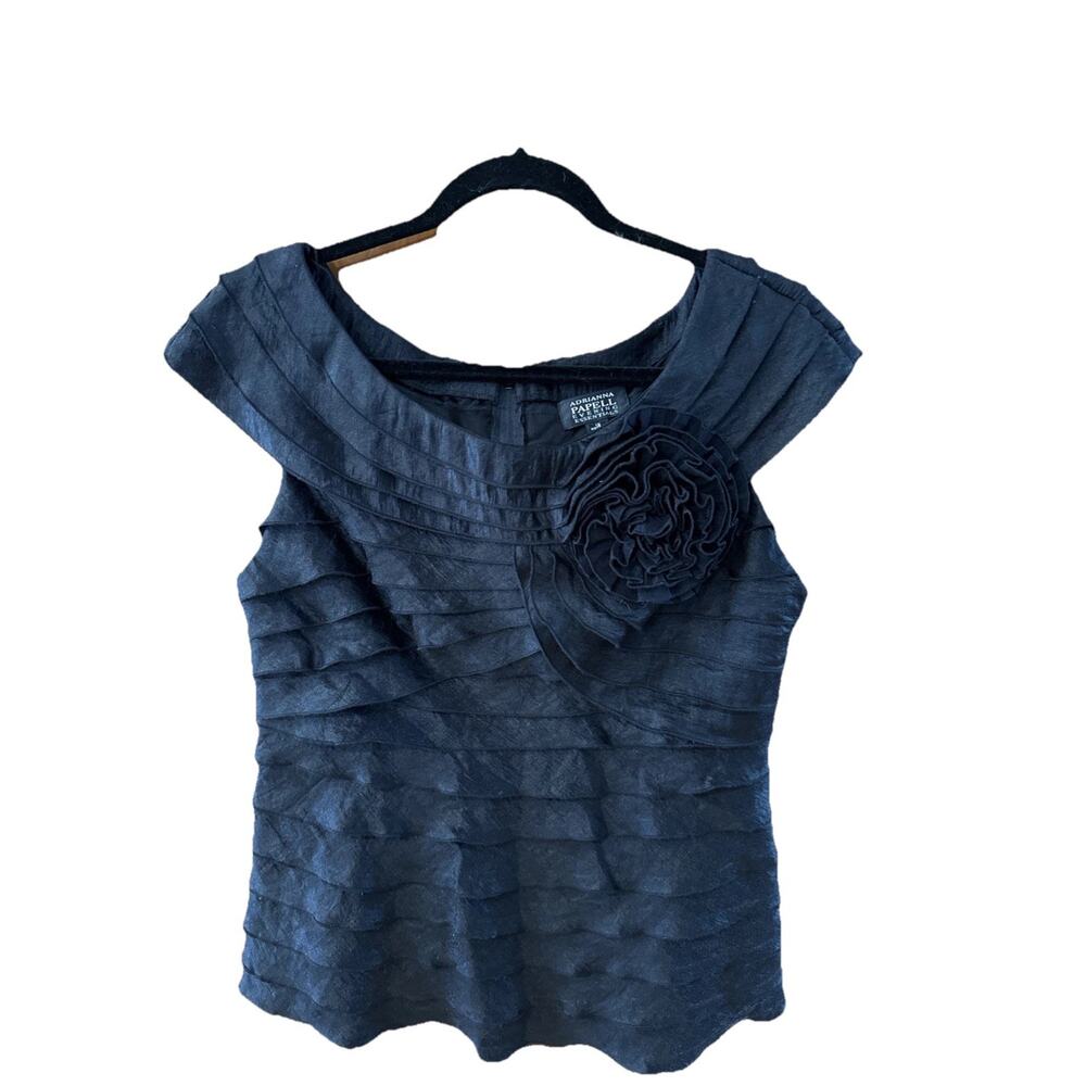 Adrianna Papell Evening Essentials Black Cocktail Layered Top Full Zip Size 12